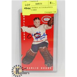 CHARLIE HODGE AUTOGRAPHED HOCKEY CARD