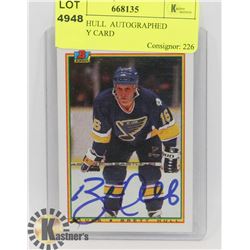 BRETT HULL  AUTOGRAPHED HOCKEY CARD