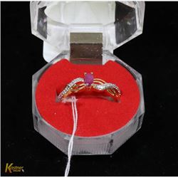 #225-GENUINE RED RUBY & CZ GEMSTONE RING SIZE 7