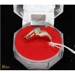 #227-GREEN EMERALD & CZ  GEMSTONE RING SIZE 10