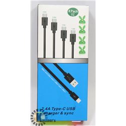 NEW 4 PACK OF 2.4A TYPE-C USB CHARGER/SYNC