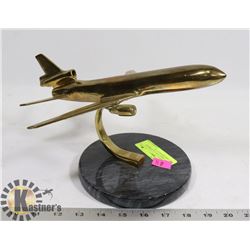 LARGE TABLE TOP SOLID BRASS AIRPLANE FIGURINE ON