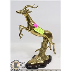 LARGE SOLID BRASS DEER TABLE TOP FIGURINE-VINTAGE