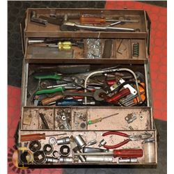 METAL TOOLBOX FULL OF ASSORTED TOOLS