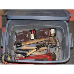 ESTATE TOTE W/ PIPE WRENCH, HAMMERS, MINI-SLEDGE