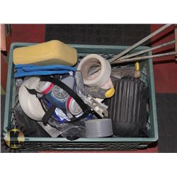 CRATE OF DRYWALL AND PAINTING TOOLS