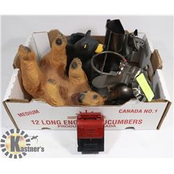 FLAT OF VARIOUS WINE AND ALCOHOL DECOR ITEMS