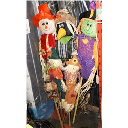 LOT OF 6 SCARECROWS AND HALLOWEEN DECORATIONS