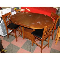 DINING TABLE WITH LEAF (60"X42"X36") AND 4 CHAIRS.