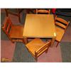 Image 1 : CHILDS SOLID WOOD TABLE (27"X27"X18") W/ 4 CHAIRS