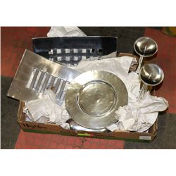 LOT OF NEW SILVER TONED SHOW HOME DECOR PIECES.