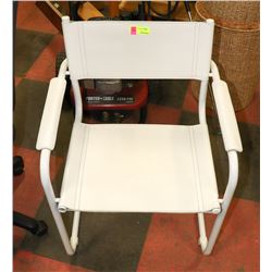 WHITE METAL AND LEATHERETTE ARM CHAIR