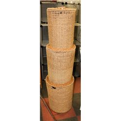 SET OF 3 NESTING WICKER BASKETS WITH LIDS