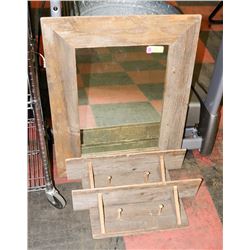 BARN WOOD MIRROR WITH 2 SHELVES