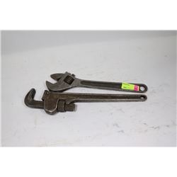 VINTAGE PIPE WRENCH SOLD WITH CRESCENT WRENCH