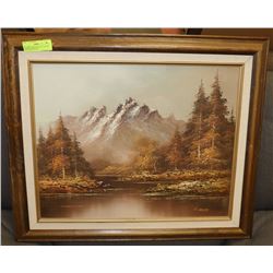 FRAMED, SIGNED OIL ON CANVAS MOUNTAIN SCENE
