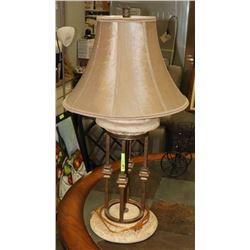 LARGE STONE & METAL TRI-LIGHT LAMP -