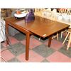 Image 1 : WOOD TONE KITCHEN TABLE W/ 2 SLIDE OUT END LEAVES.