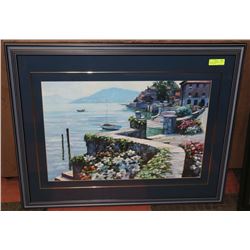 NAVY BLUE FRAME & BLUE MATTING FLORAL SCENE &