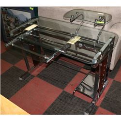 GLASS COMPUTER TABLE WITH PULL OUT SHELF.