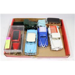 TRAY OF DIE CAST TRUCKS AND CAR.