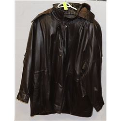 WOMENS LINED LEATHER JACKET WITH HOOD