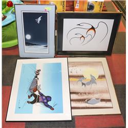 4 FRAMED PRINTS, CROSSING SLAVE LAKE, WOLVES