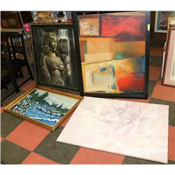 4 PAINTINGS, 1 BLACK FRAME
