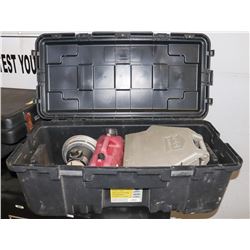 BIN WITH TOOLS WITH HEATER AND JERRY CAN