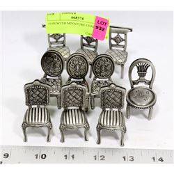 10 PEWTER MINIATURE CHAIRS