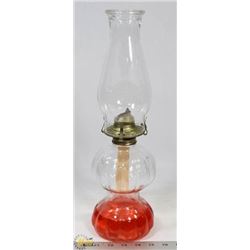 OIL LAMP WITH OIL AND SHADE.