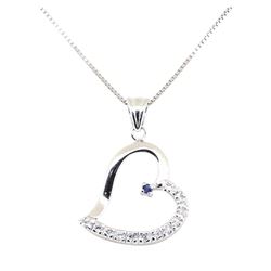 0.22 ctw Diamond and Sapphire Heart Shaped Pendant with Chain - 14KT & 18KT Whit