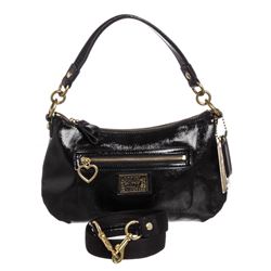 Coach Black Poppy Daisy Liquid Gloss Patent Leather Bag