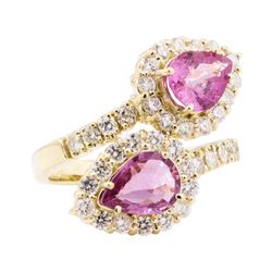 3.42 ctw Pink Sapphire and Diamond Ring - 14KT Yellow Gold