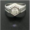 Image 2 : Art Deco Etched 18k White Gold .85 ctw European Cut Diamond Solitaire Ring