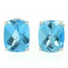 14k White Gold Cushion Cut Natural Blue Topaz Solitaire  Stud Earrings