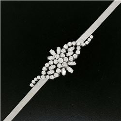 18K White Gold 5.26 ctw Round Marquise Diamond Textured Box Link Bracelet