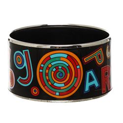 Hermes Black Multicolor Enamel Extra Wide Tohu Bohu Bangle Bracelet