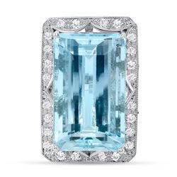 31.4ct Emerald Cut Aquamarine & Diamond Ring