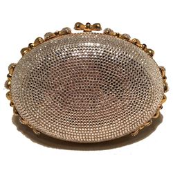Judith Leiber Swarovski Crystal Oval Bow Trim Minaudiere Evening Bag Clutch