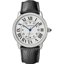 Cartier small ronde solo XL on leather band Model #WSRN0022