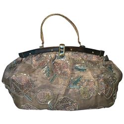 Fendi Sheer Silk Organza Hand Beaded Floral Embroidered Tote