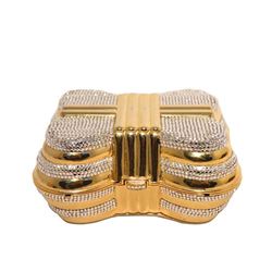 Judith Leiber Gold & Clear Swarovski Crystal Casket Minaudiere