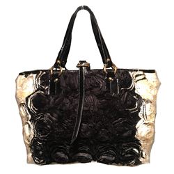 Valentino Black and White Silk Rosier Roses Tote Bag