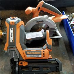 RIGID CORDLESS 16 GAUGE STRAIGHT HYPER DRIVE NAILER AND 6-1/2" CIRCULAR SAW NO BATTERY - TESTED AND 