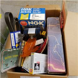 BOX OF NEW AUTOMOTIVE PLUG WIRES, ETC