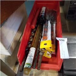 RED PARTS BIN W/ DRILL BITS OF VARIOUS SIZE