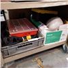 Image 1 : GREY TOTE OF TOOL EXTENSION CORD, ETC AND BOX OF TOOLS