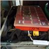 Image 2 : GREY TOTE OF TOOL EXTENSION CORD, ETC AND BOX OF TOOLS