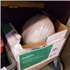 Image 3 : GREY TOTE OF TOOL EXTENSION CORD, ETC AND BOX OF TOOLS